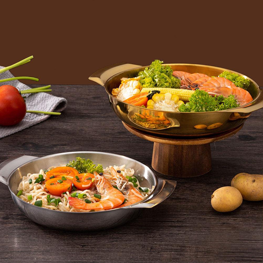 Stainless Steel Pot Double Handle Easy Clean Cooking Pot Food Serving Multi-Use Kitchen Cooking Container Stainless Steel Bowls