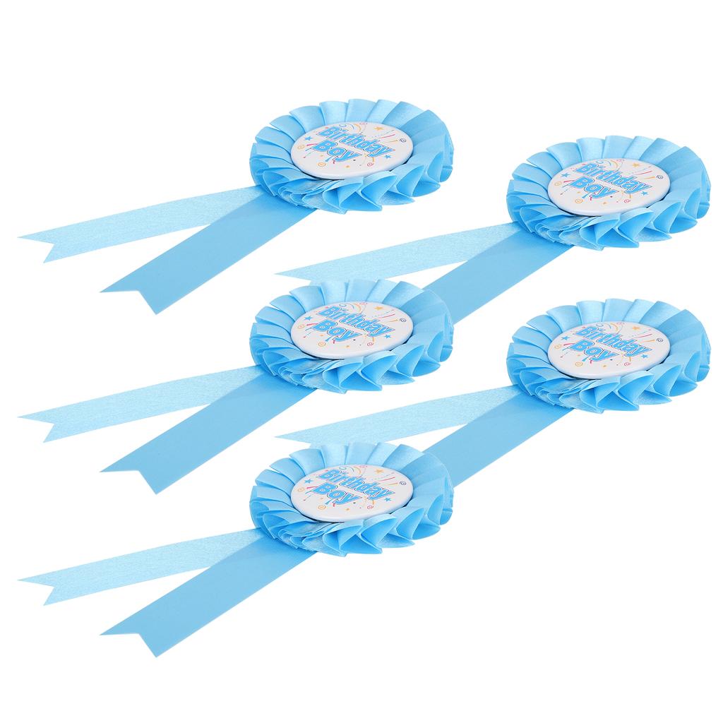 5Pcs Brooch Pin Happy Birthday Ribbon Rosette Badge for Special Party Decoration ClothingBlue
