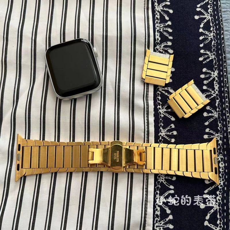 

Suitable for Iwatch7 Apple Watch Applewatch8 Strap S8 Metal Stainless Steel Bracelet Classy S9 Men and Women 10 Gold iWatch1-3 generation [38mm]]