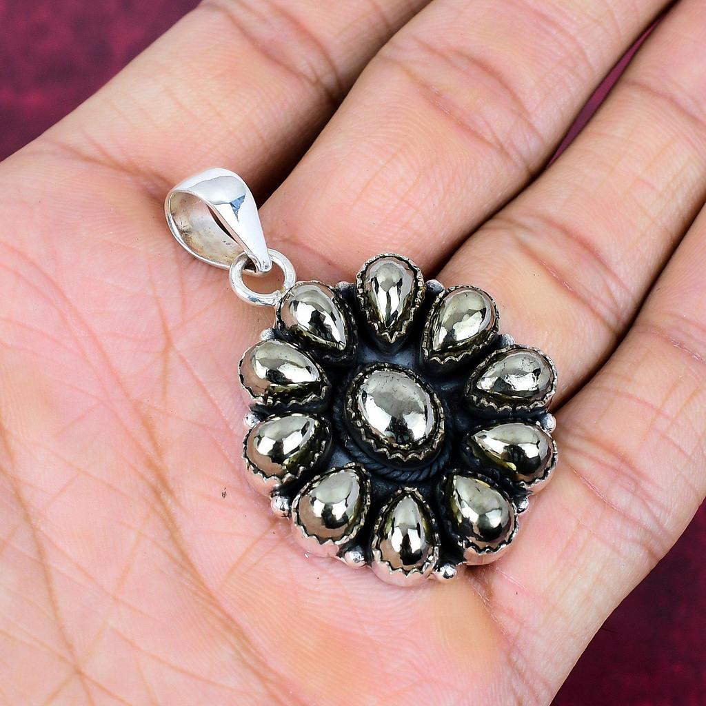 Natural Golden Apache Pyrite Handmade Gemstone Pendant, 925 Solid Sterling Silver Pendant Antique Jewelry, Pendant For Engagement Gift