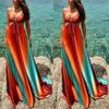Sexy Gradient Halter Neck Beach Dress Women Sleeveless Long A-Line Maxi 2025