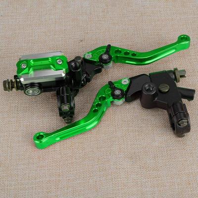 Green 22mm 7/8" Universal Motorcycle Handlebar Hydraulic Brake Master Cylinder & Clutch Lever Set