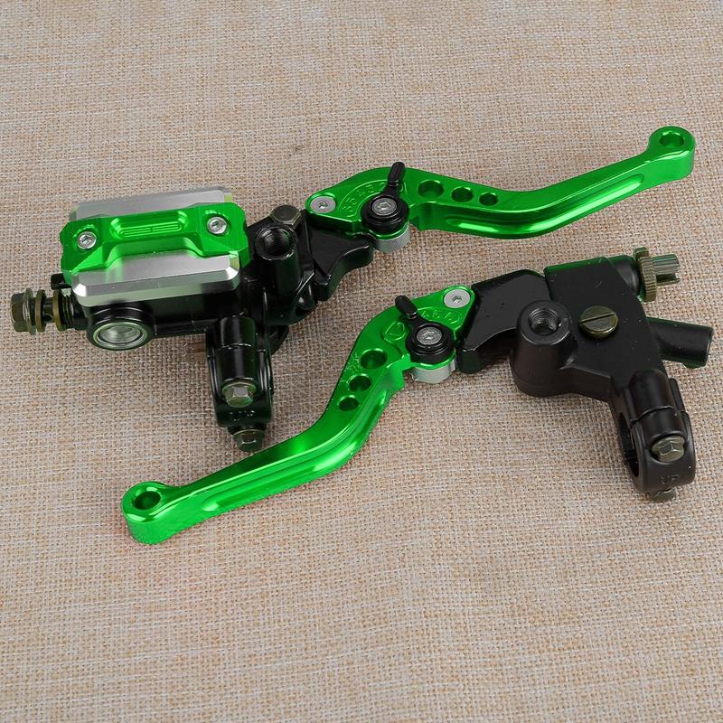 Green 22mm 7/8  Universal Motorcycle Handlebar Hydraulic Brake Master Cylinder & Clutch Lever Set