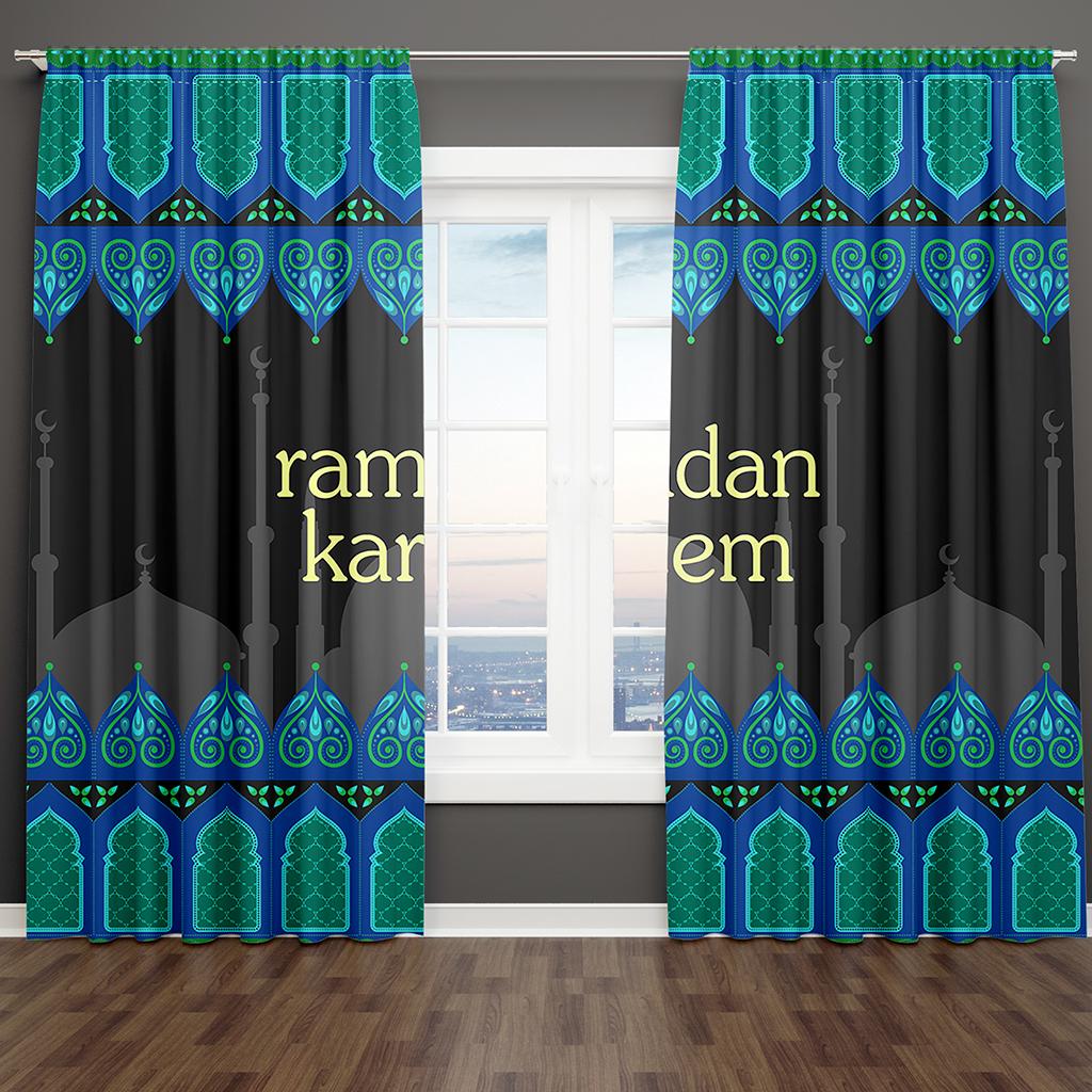 2Pcs Shiny Gold Star Red Ramadan Kareem Window Curtains Blinds For Kids Bedroom Living Room Bathroom Kicthen Door Home Decor