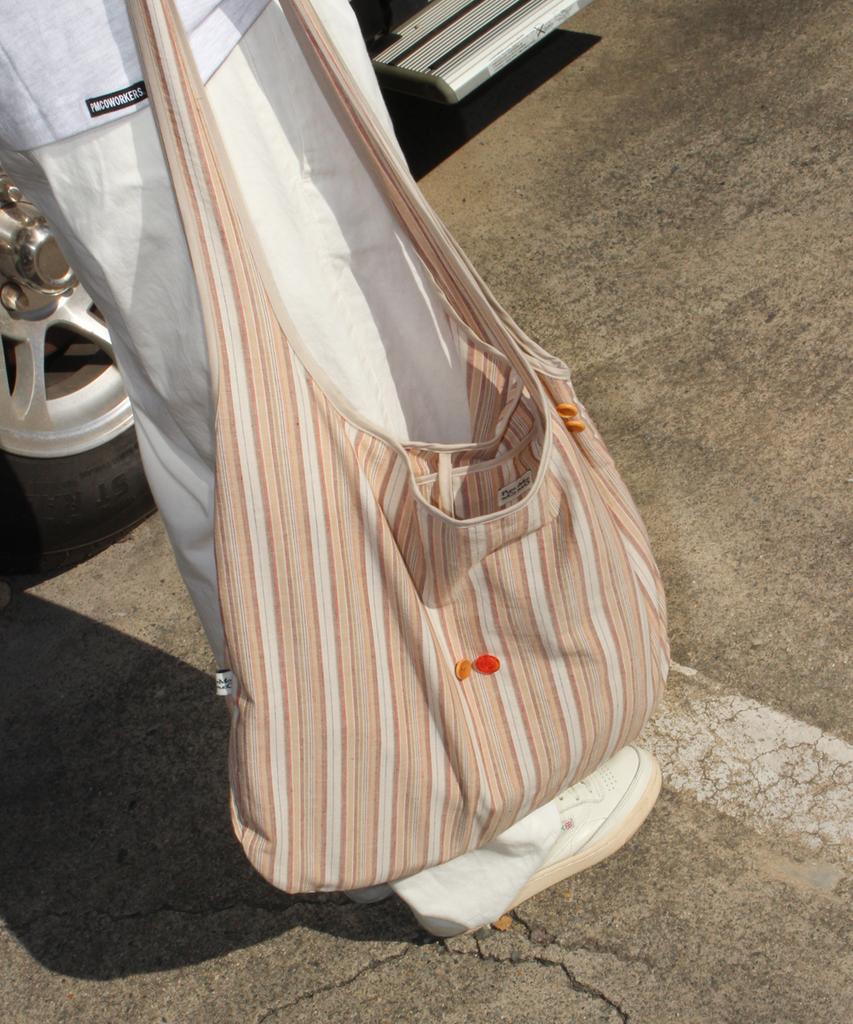 Pmco Striped Button Packable Shoulder Bag (Brown)