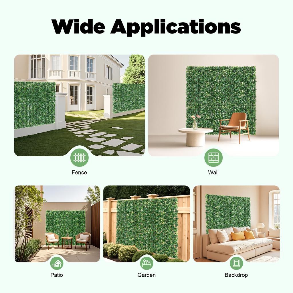 12 Pcs Artificial Grass Panels, 60x40cm Realistic PE Greenery Privacy Fence Wall for Indoor Outdoor Garden Decor