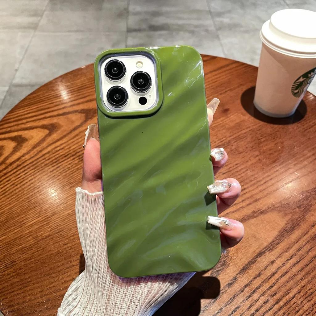 Luxury 3D Wavy Pattern Phone Case For iPhone 16 15 14 13 12 Pro Max Plus Solid Color Glossy Soft Silicone Case Phone Accessories