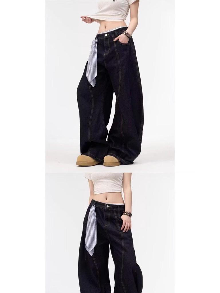 Damen Jeans 2025 Herbst/Winter Retro Locker Weites Bein mit Taschen Design