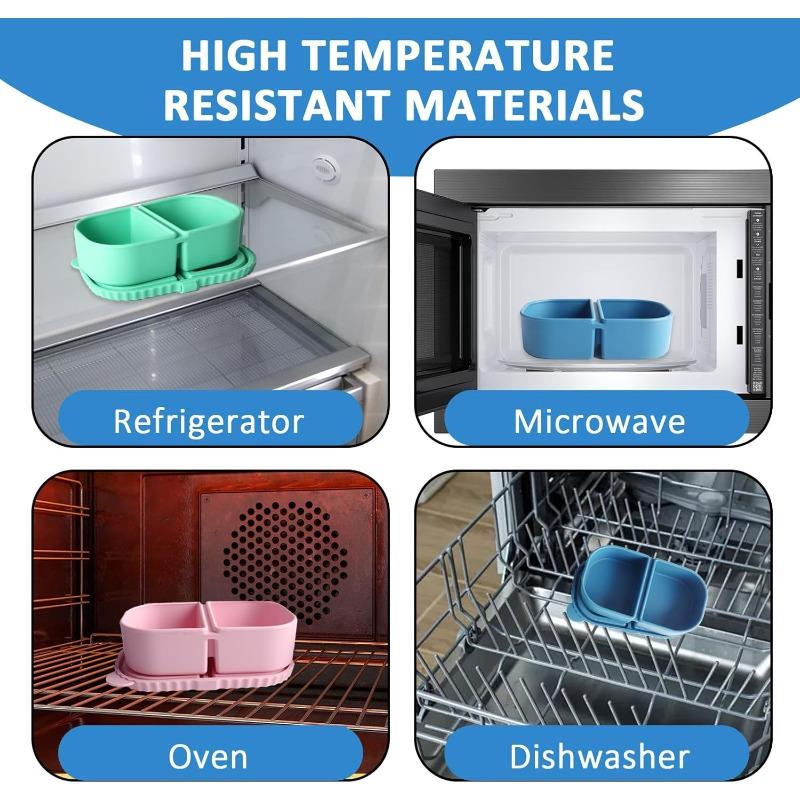 3-Pack Reusable Silicone Snack Containers - Leakproof Dual Compartment Lunch Box for Salad, Dressing & Meal Prep, Microwave Safe