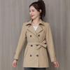 Damen Frühling Stehkragen Langarm Freizeitjacke Zweireihig mit Gürtel Pendler Windbreaker