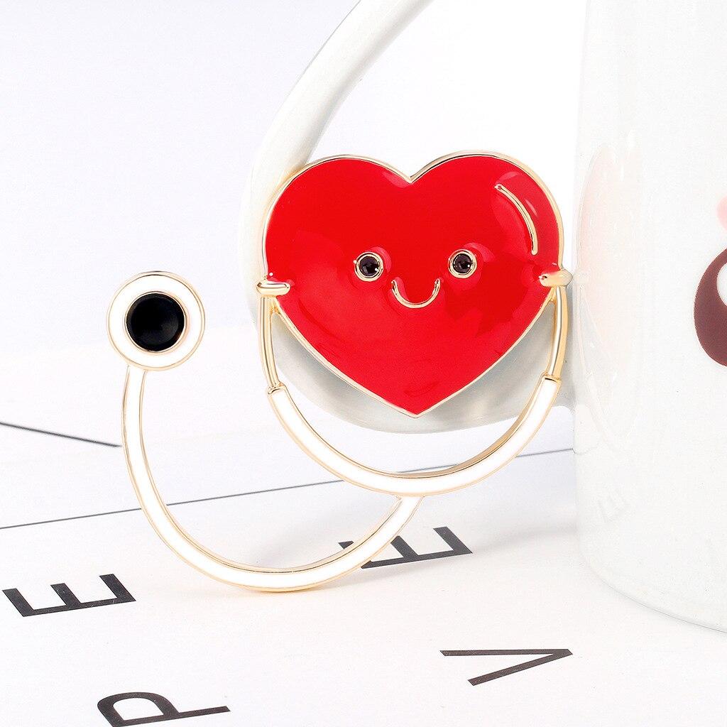 Blucome Creative Care Heart-Shaped Stethoscope Brooch Nurse Coat Collar Clip Badge Enamel Corsage Accessories