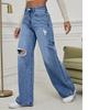 Women's Jeans Denim Pants Wide Leg Vintage Distressed Ripped Trousers 2026 Streetwear Washed Pockets Floor Length Hole Jeans