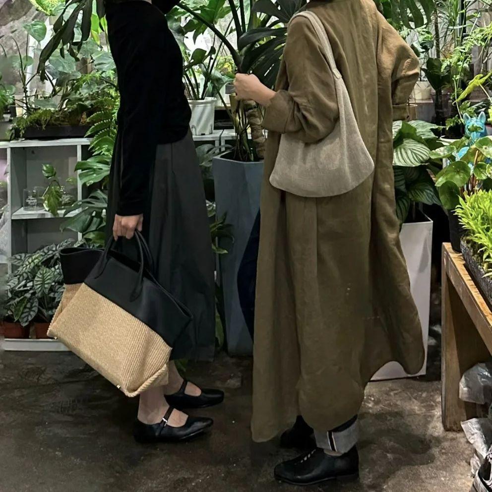 Summer Straw Shoulder Women Large Capacity Rattan Handle Splicing Color Beach Bag Genuine Leather Tote Bags For Women