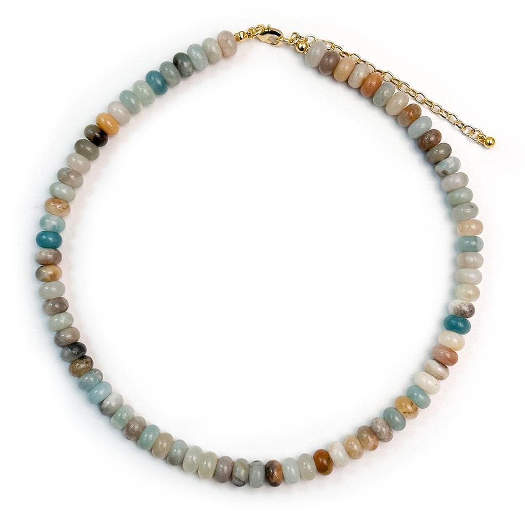 Handmade Natural Stone Choker Necklace Boho Style Colorful Round Beaded Summer Beach Vacation Stackable Jewelry Gifts for Women