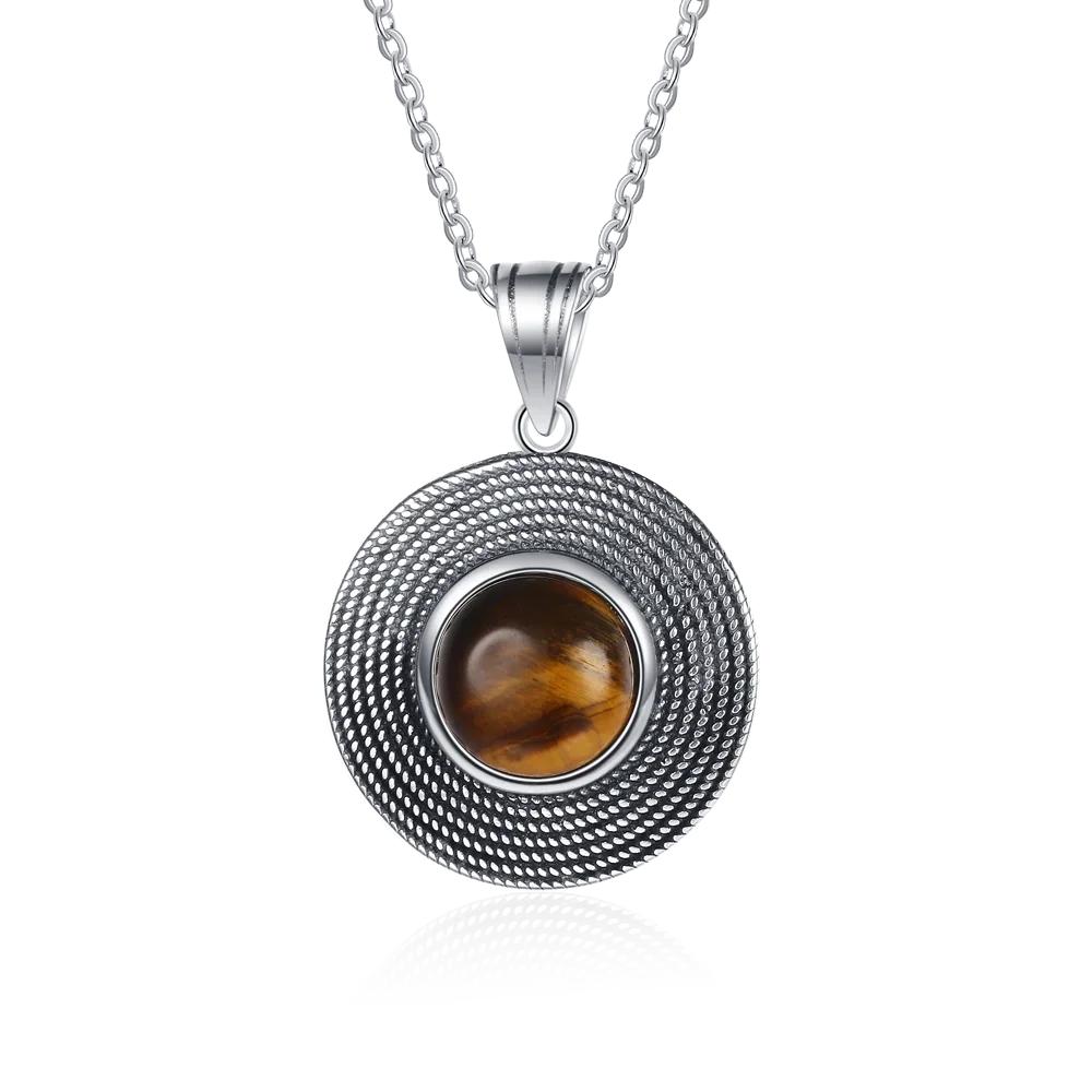 

Amethyst Silver Disc Pendant Necklace, Vintage Textured Round Gem Necklace, Boho Women s Fashion Jewelry Cross-Border