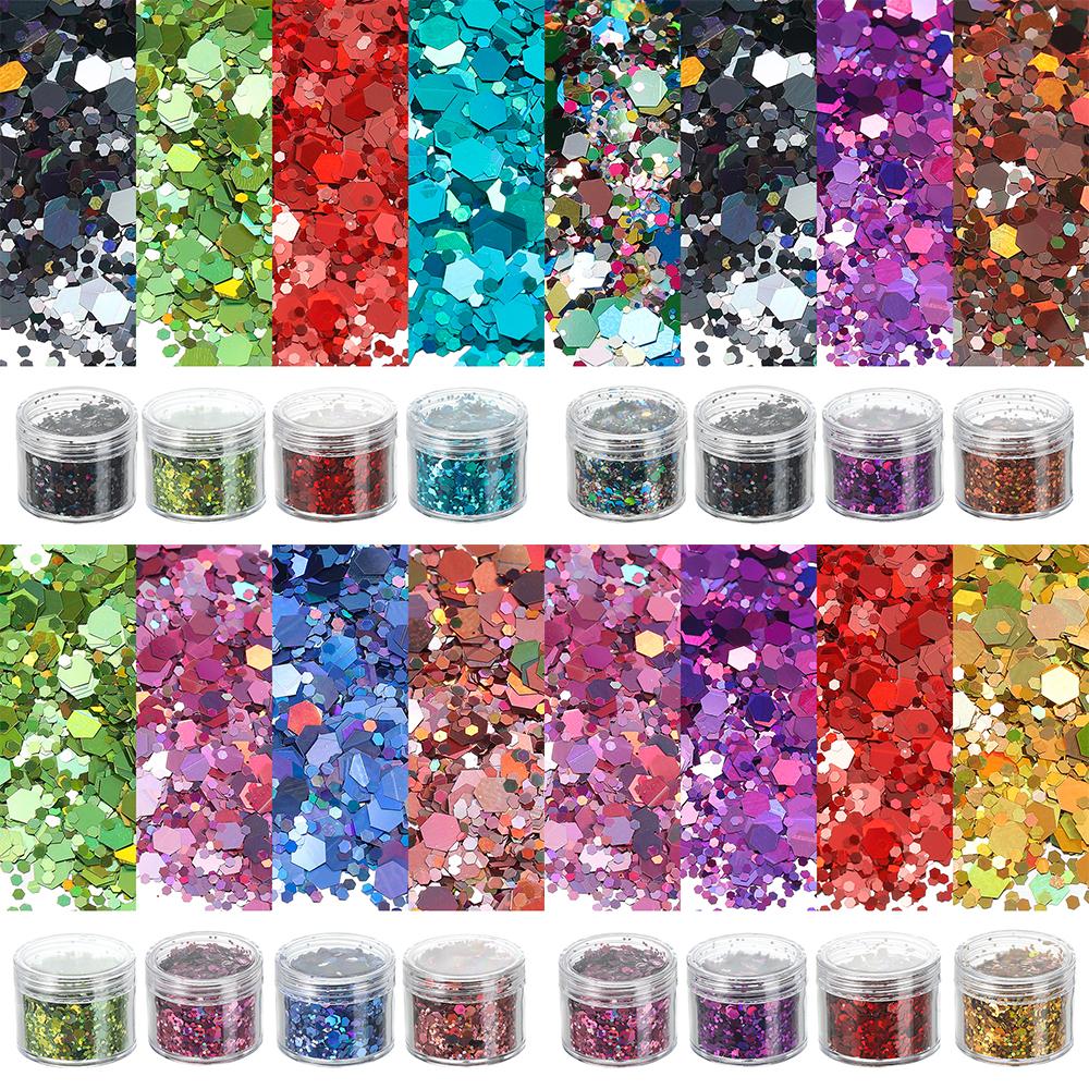 4 Flessen/Set Holografische Zeshoekige Grove Glitter Epoxy Hars Vulvlokken Laser Pailletten voor DIY Epoxy Hars Nagelkunst Vullingen