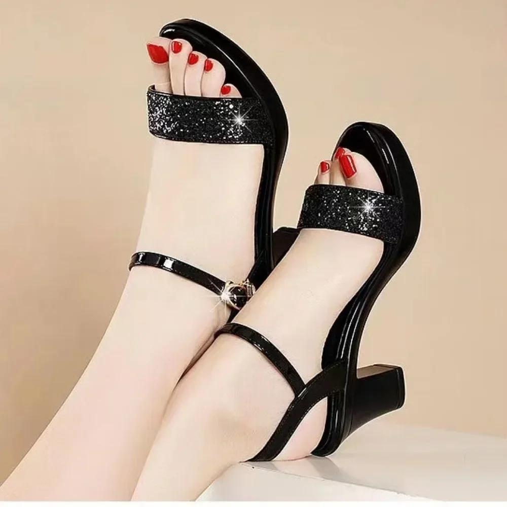 Women's Chunky Heel Platform Sandals Summer New Open Toe Ankle Strap Gladiator Shoes for Women Outdoor Retro Dress Heeled Shoes