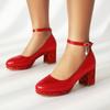 Zapatos Pequeños de Cuero con Tacón Alto para Mujer Primavera y Otoño Blancos Zapatos de Boda Franceses Retro con Tacón Grueso y Suela Gruesa Zapatos Mary Jane Elevadores 43