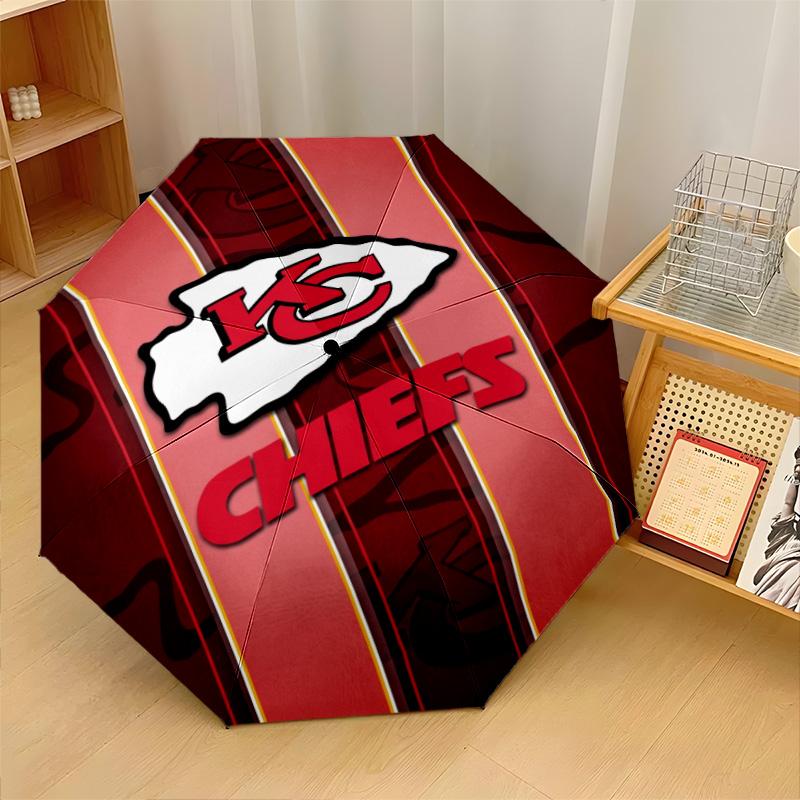 Kansas City Chiefs Print Auto 8?Ribs Folding Umbrella Wind Resistant Lightweight Automatic Umbrella For Daily Travel