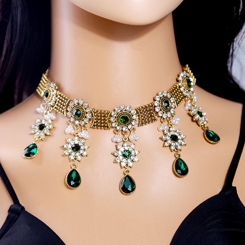 Bohemian Crystal Jewelry Set: Ethnic Tassel Necklace & Earring with Rhinestones