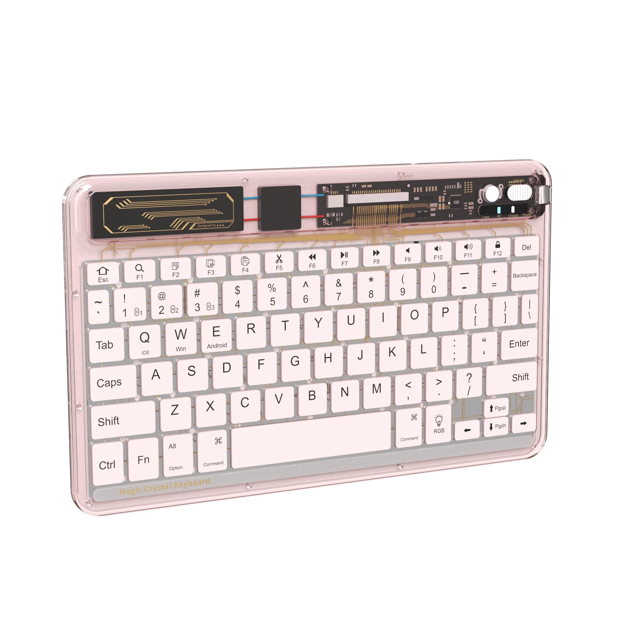 

BENWIS OT-CKB-WH Crystal Keyboard Ultra Thin 78-key Bluetooth-compatible Keyboard with Backlit Pink