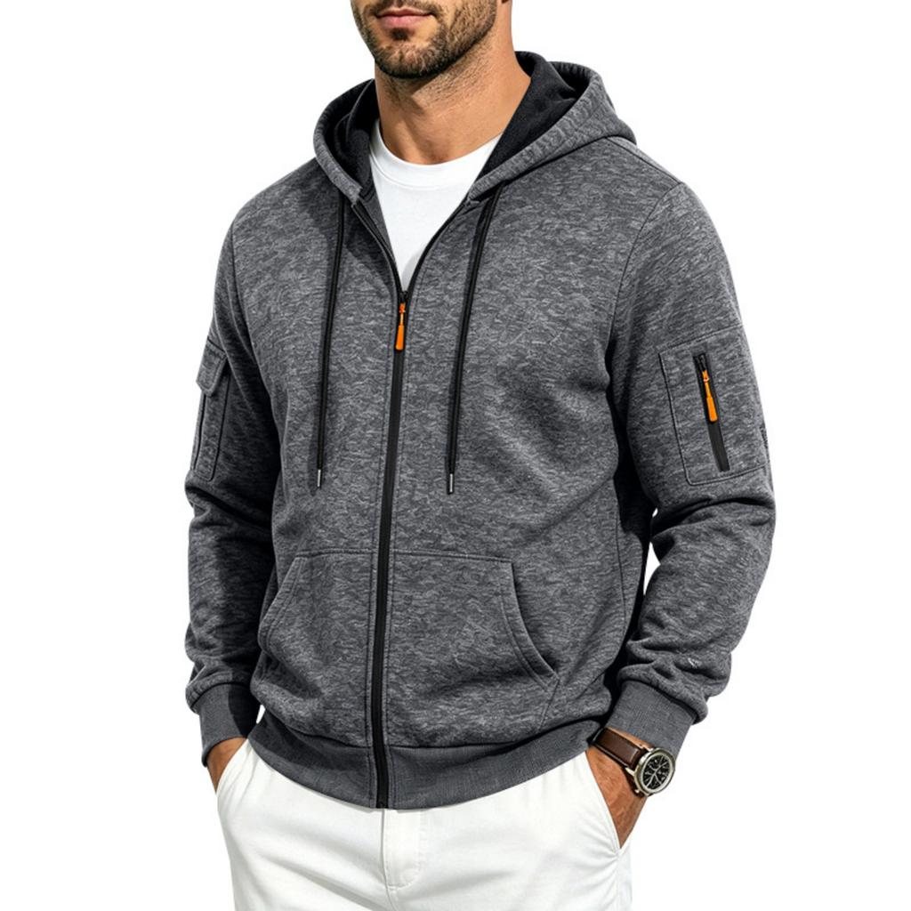 Men's Loose Fit Zip Hoodie with Multiple Pockets Casual Jacket