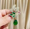 Fashion Green Yellow Leaves Flower Bouquet Wheat Ear Brooch for Women Creative Rhinestone Pin Suit Clothing Jewelry Accessories