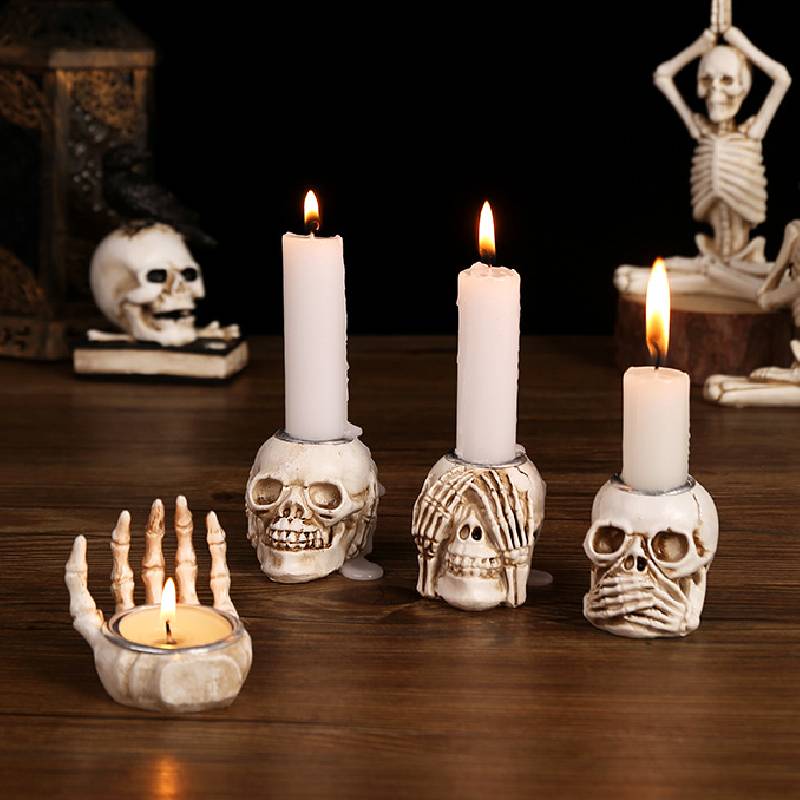 Candlestick Skeleton Resin Figurine Statues Model Halloween Skull Gift Decor