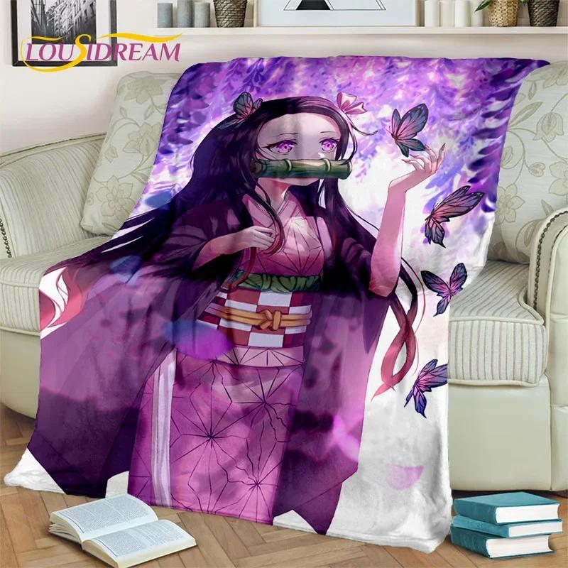 Kamado Nezuko Demon S-Slayer Japan Anime Mykt flanellteppe for senger Soverom Sofa Piknik, Kasteteppe for barn Utendørs Fritid