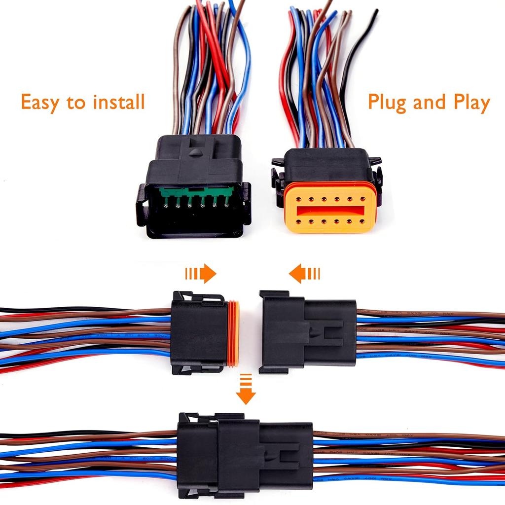 12 Pin Deutsch DT Connector 12 Way Waterproof DT Automotive Electrical Connector Male Female Plug with 16 AWG Cable Wire for Cars,Trucks,Boats,LED