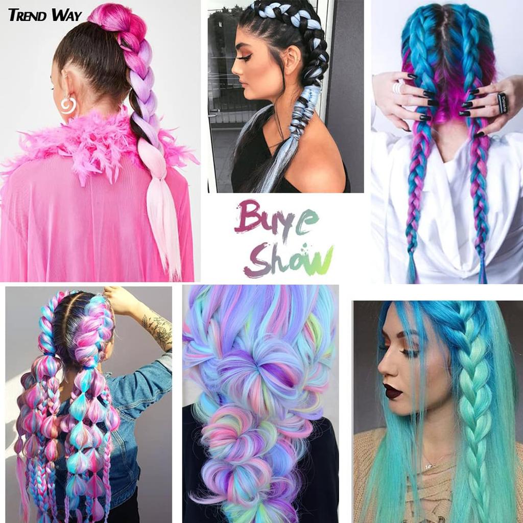 Rainbow Braiding Hair Extension 24 Inch 1 Pack Synthetic Profession Jumbo Braid in Hair Extensions 4 Tone Crochet Colored Hair Extensions for Braiding
