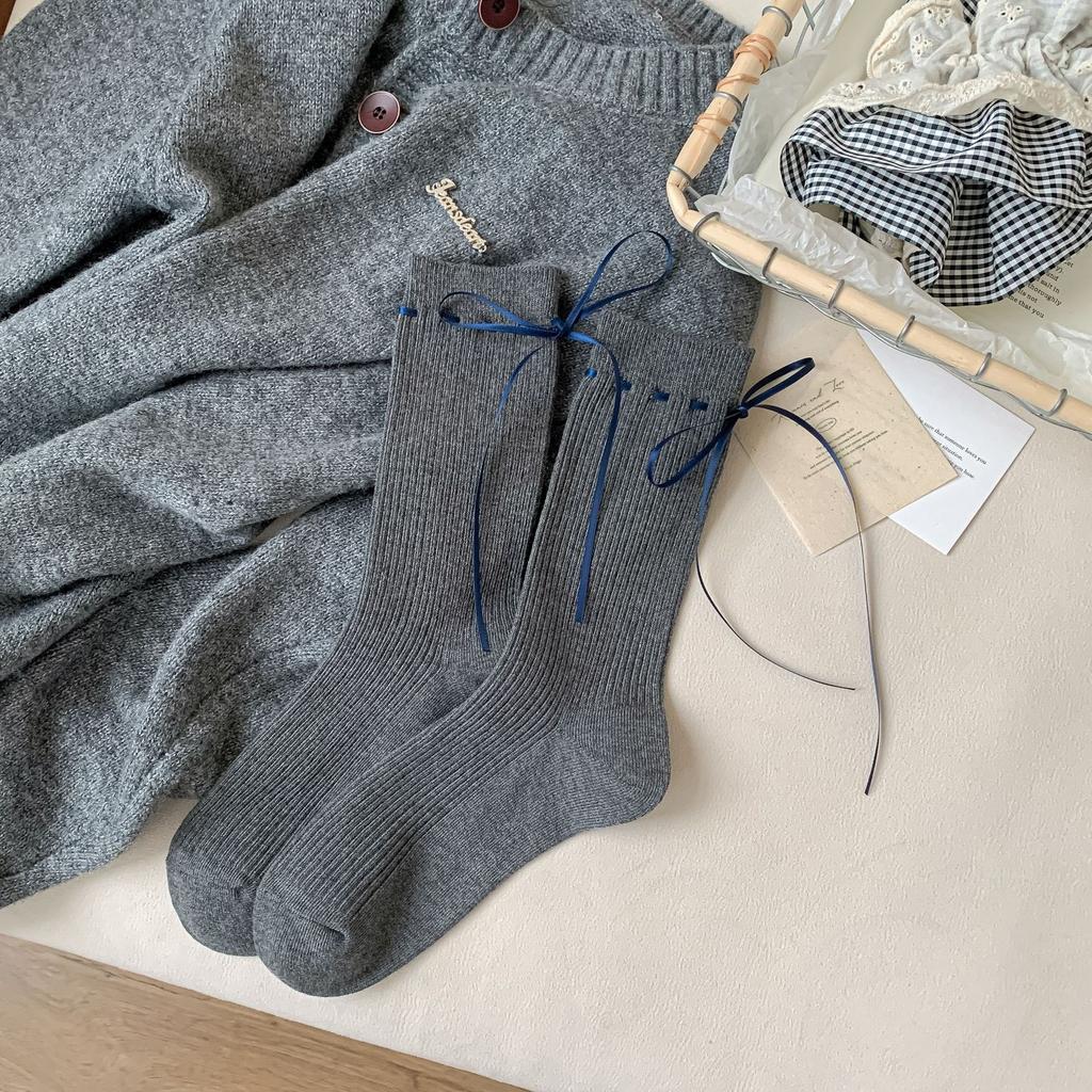 Women's New Autumn Plaid Letter Cloth Label Lace In The Cylinder Pile Socks