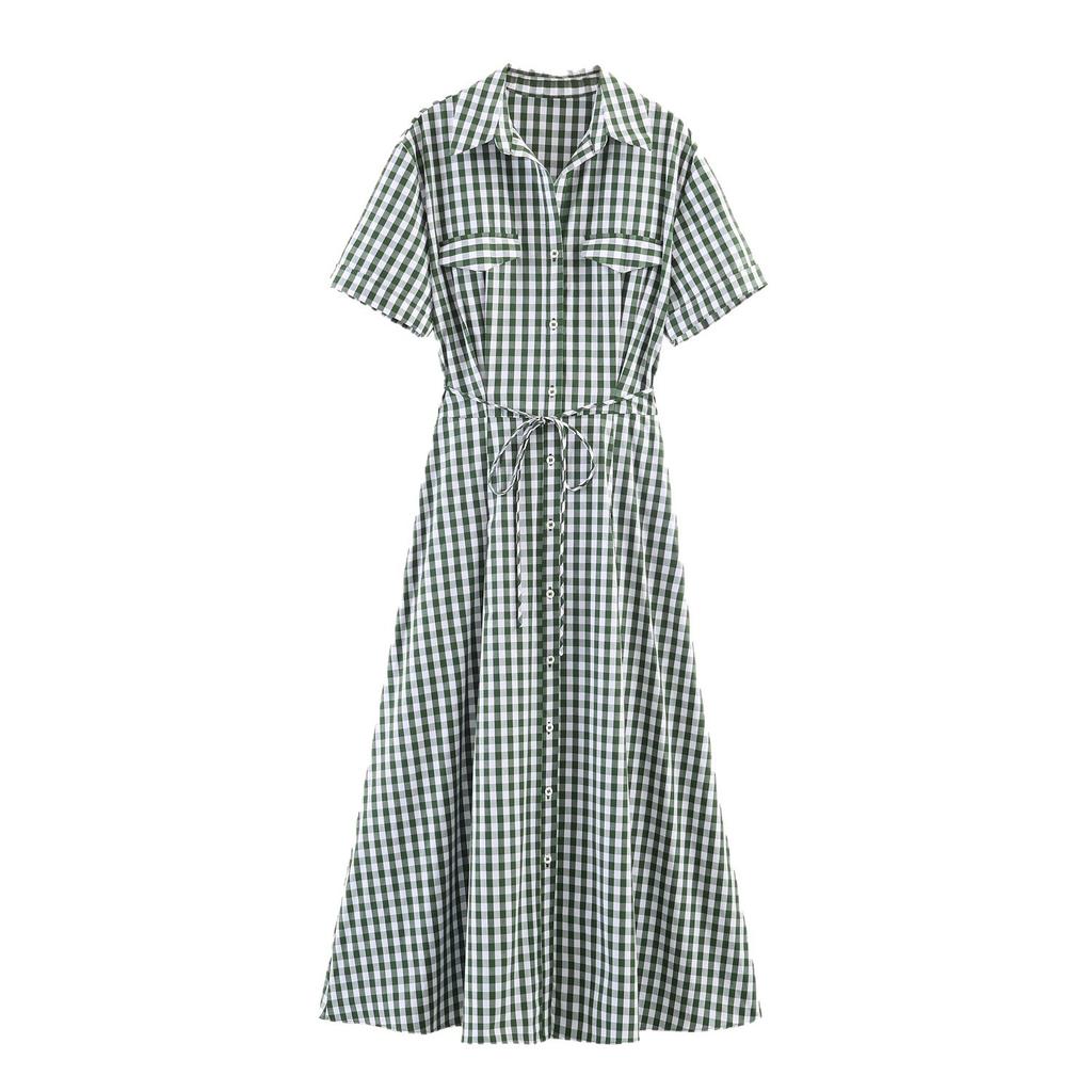 Explosive spring new French elegant temperament small plaid shirt slim-fit dress