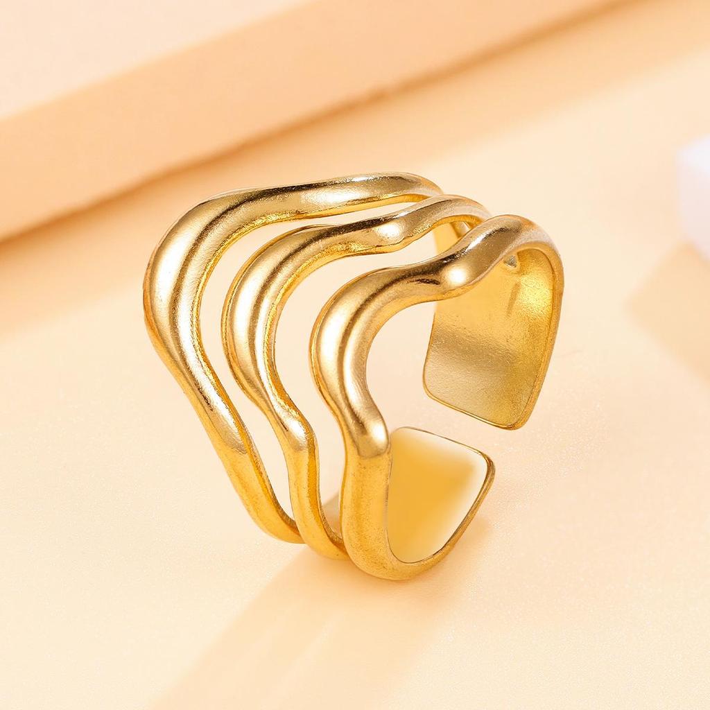 INS Style Geometric Stainless Steel Wide-Band Ring for Women