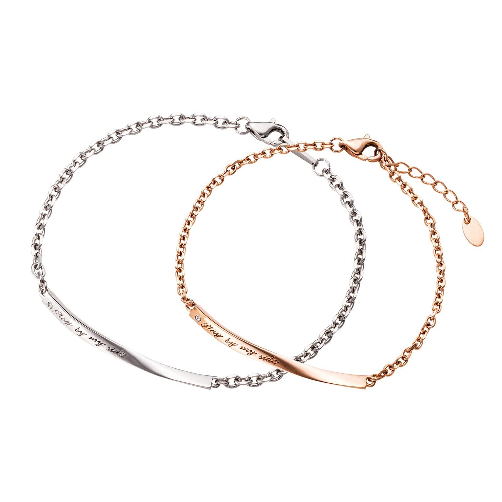 

Пара браслетів з хірургічної нержавіючої сталі з діамантами та поворотом, рожеве срібло [Біла конюшина] та 4SBR039GO та 4SBR040SV