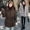 Wind belt down cotton clothes women's winter new fashion waist thin thickened sweet coat tide