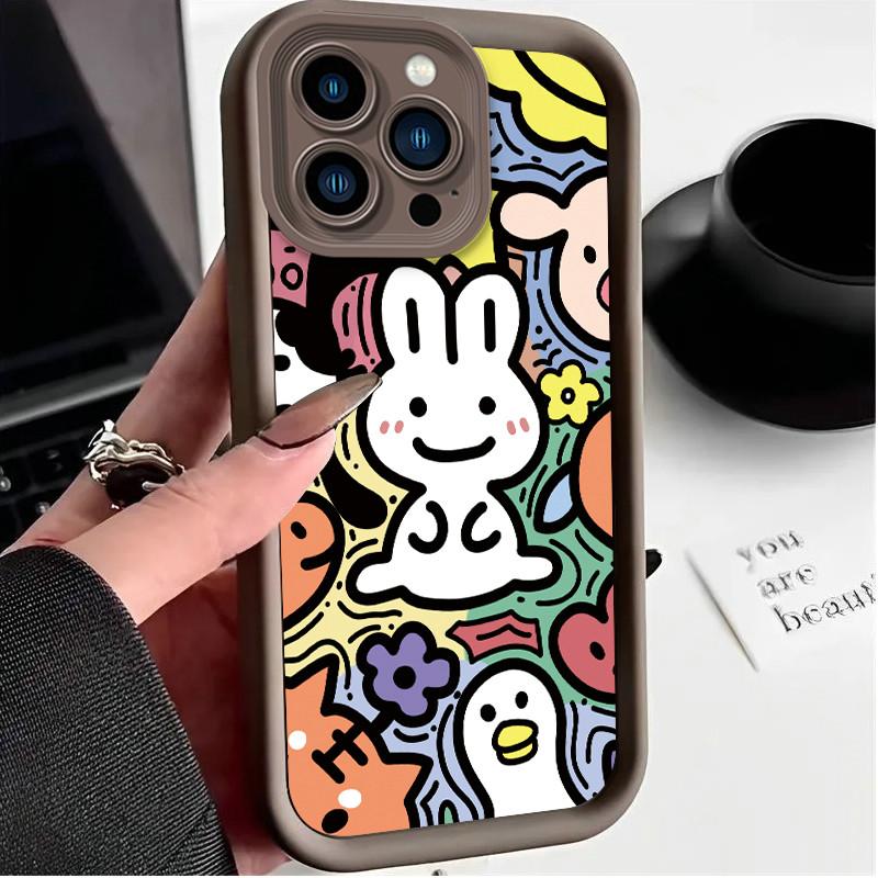 Cartoon White Rabbits Printed Fashion Case Flexible Soft Silicone TPU Shell Full Back Cover for iPhone Samsung