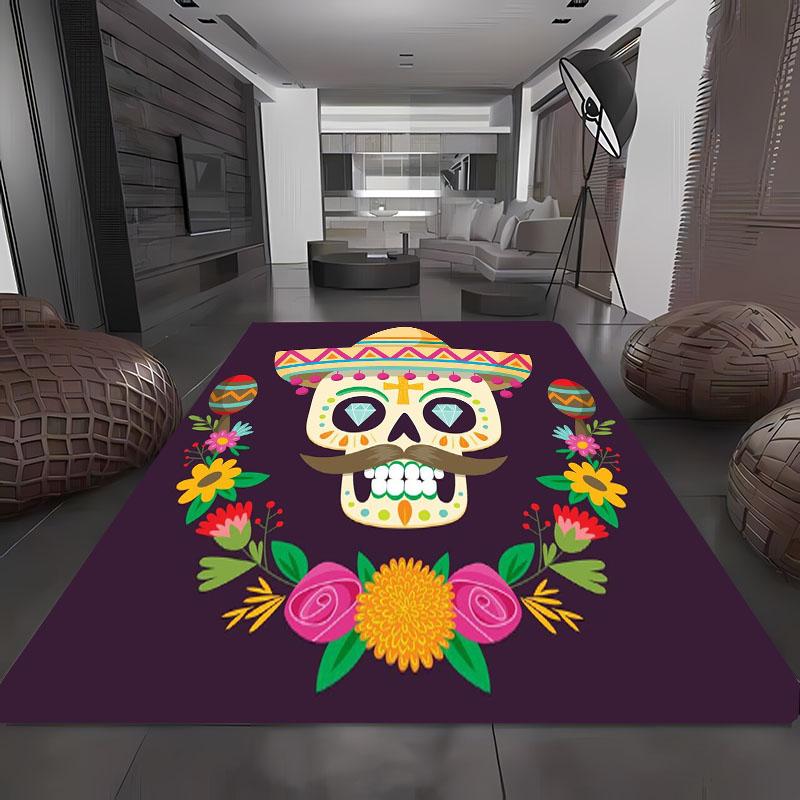 HD Print Mexicaanse Dag van de Doden Kleed, Tapijt voor Woonkamer Slaapkamer Bank Deurmat Decor Volwassen Spel Antislip Vloermat Alfombra 40x60cm (16x24in)