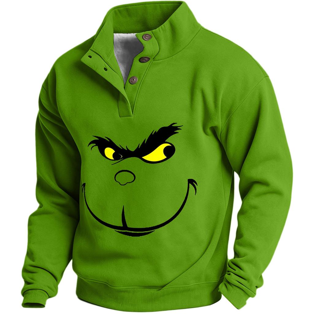 Men's Christmas Print Sweatshirt Casual Button Front Pullover for Festive Occasions