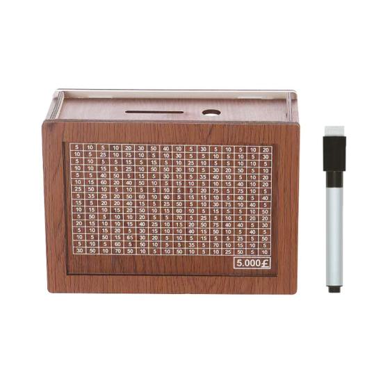Wooden Cash Money Saving Box Money Saving Challenge Box with Money Target And Numbers Piggy Bank with Dry Erase Pen for Kids Adults