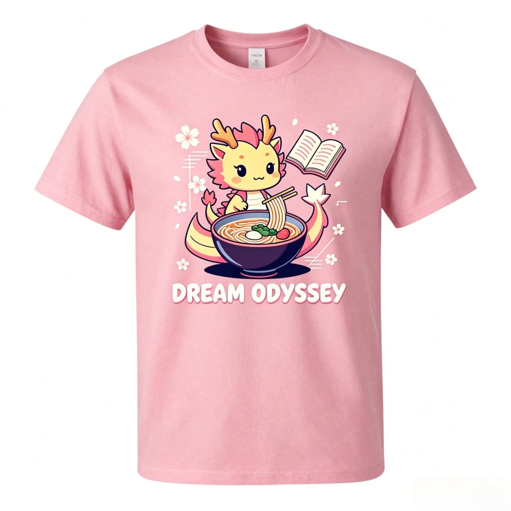 Cute Baby Dragon Eating Raunisex Sakura Flower Graphic T Shirt Unisex Cotton Short Sleeve Anime Kawaii Oversized Streetwear Tee Tops