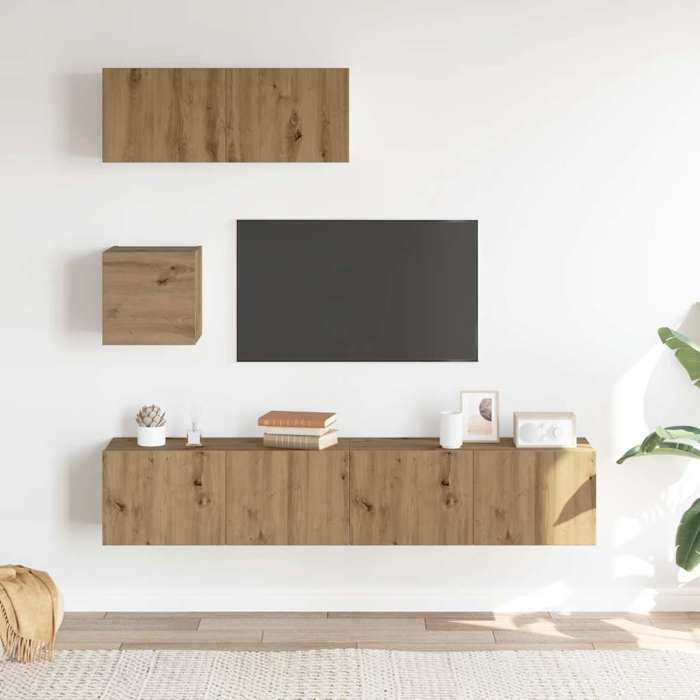 VidaXL Ensemble de meuble TV mural 4 pcs chêne artisanal, meuble TV, meuble multimédia, console TV, meuble hifi, centre de 3329156