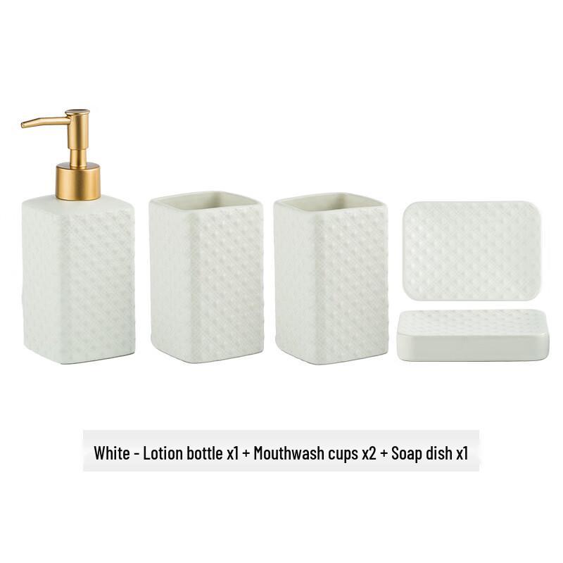 OLOEY Embossed Matte White Ceramic Bathroom Set