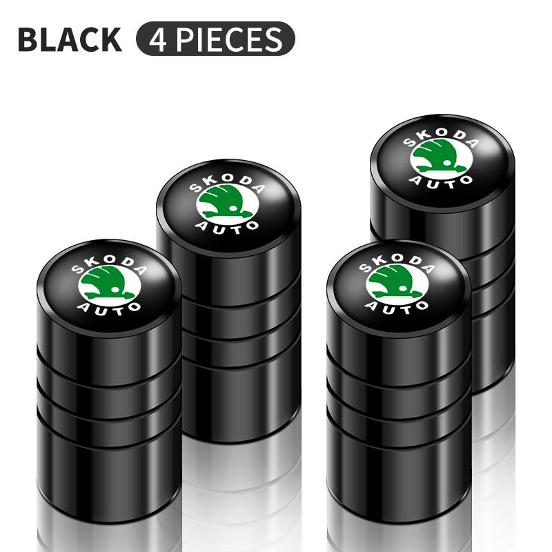 FHQD2 4Pcs Car Logo Wheel Tire Valve Air Valve Stem Caps For Skoda Octavia Fabia Kamiq Kapoq Kodiaq Rapid SCALA Superb A5 A7 RS Yeti