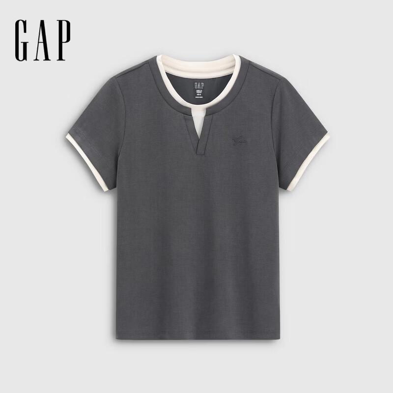 GAP Women s 2026 Spring Logo Faux Two-Piece V-Neck T-Shirt S