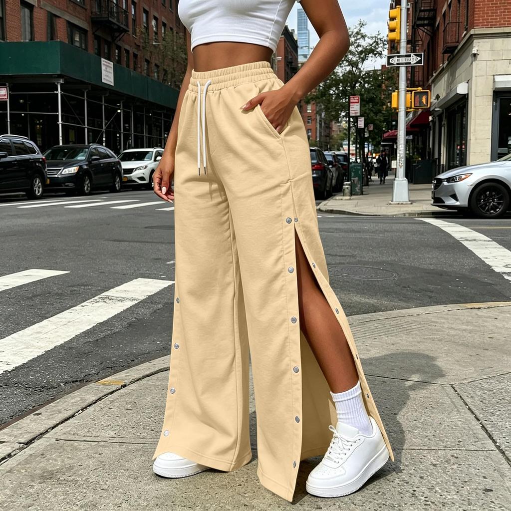 Pantaloni Larghi Casual Colorati da Donna con Bottoni Laterali Pantaloni a Vestibilità Larga per l'Uso Quotidiano