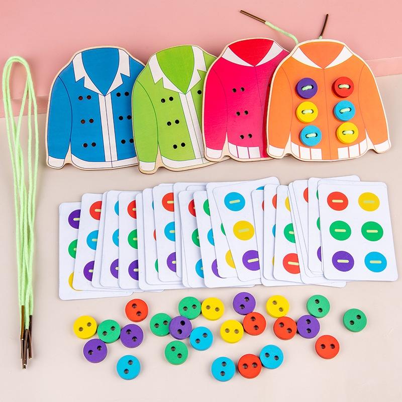 1 Bag Children Early Education Clothes Threading Button Game Life Skill Teaching Aids Sewing Button Training Kid Board Toy Diy