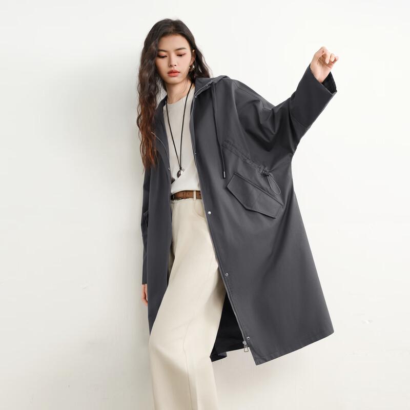 Elva Island Women s Hooded Mid-Length Trench Coat M
