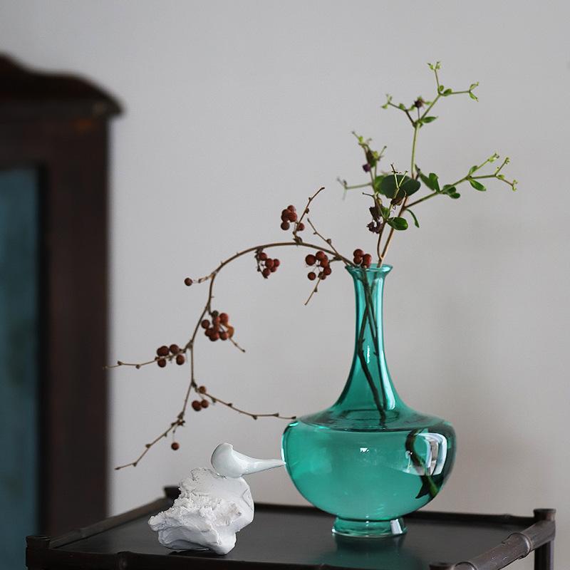 

Jade Green Glass Vase Hydroponic Flower Vessel for Tea Ceremony Chinese Style Home Decor Minimalist Elegant Centerpiece Gift зелёный