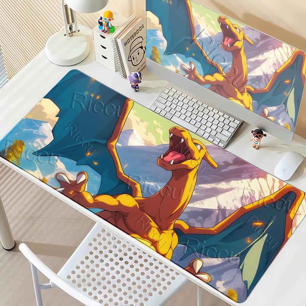 Mouse Pad Anime Offices Accessories Large Carpet Gamer Computer Mechanical Keyboard Rugs P-Pokemons Charizard Pattern Desk Mat